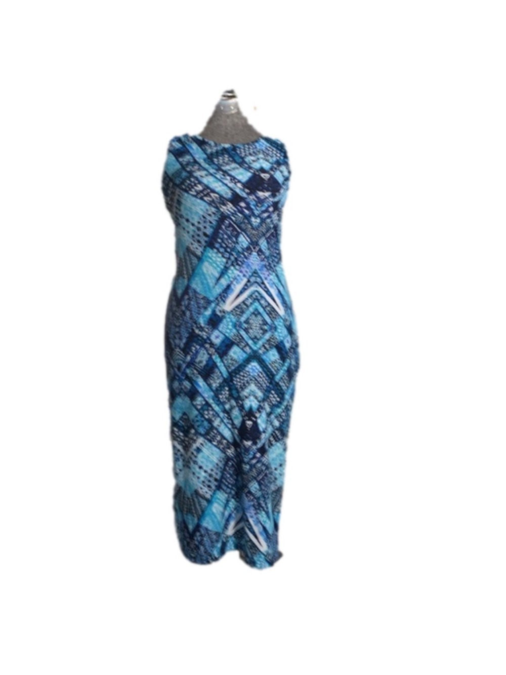1st kiss girls long blues and white patterned summer dress size 10/12